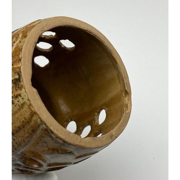 Vintage Stoneware Pottery Owl Tea Light Votive Candle Incense Holder Mid Century - Picture 7 of 9